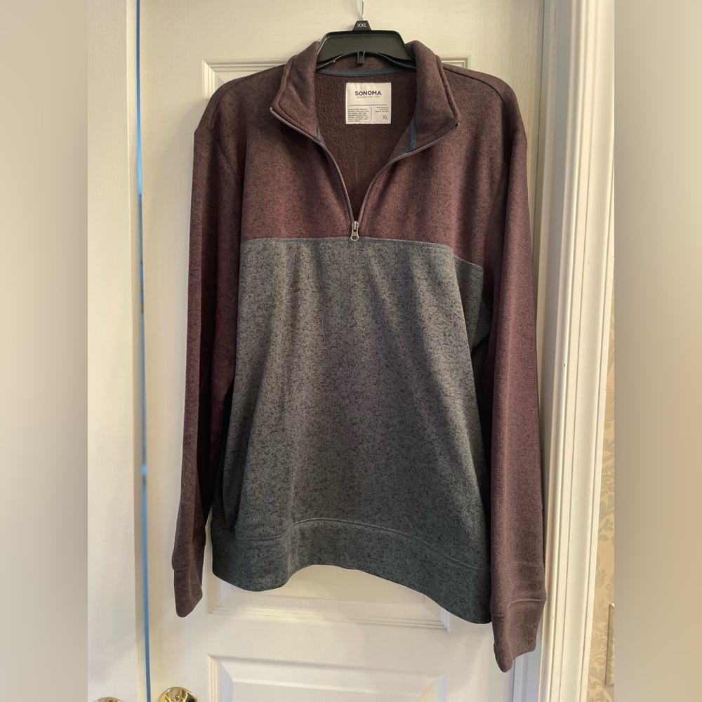Sonoma Men's 1/4 Zip-Up Sweater - Green and Charcoal